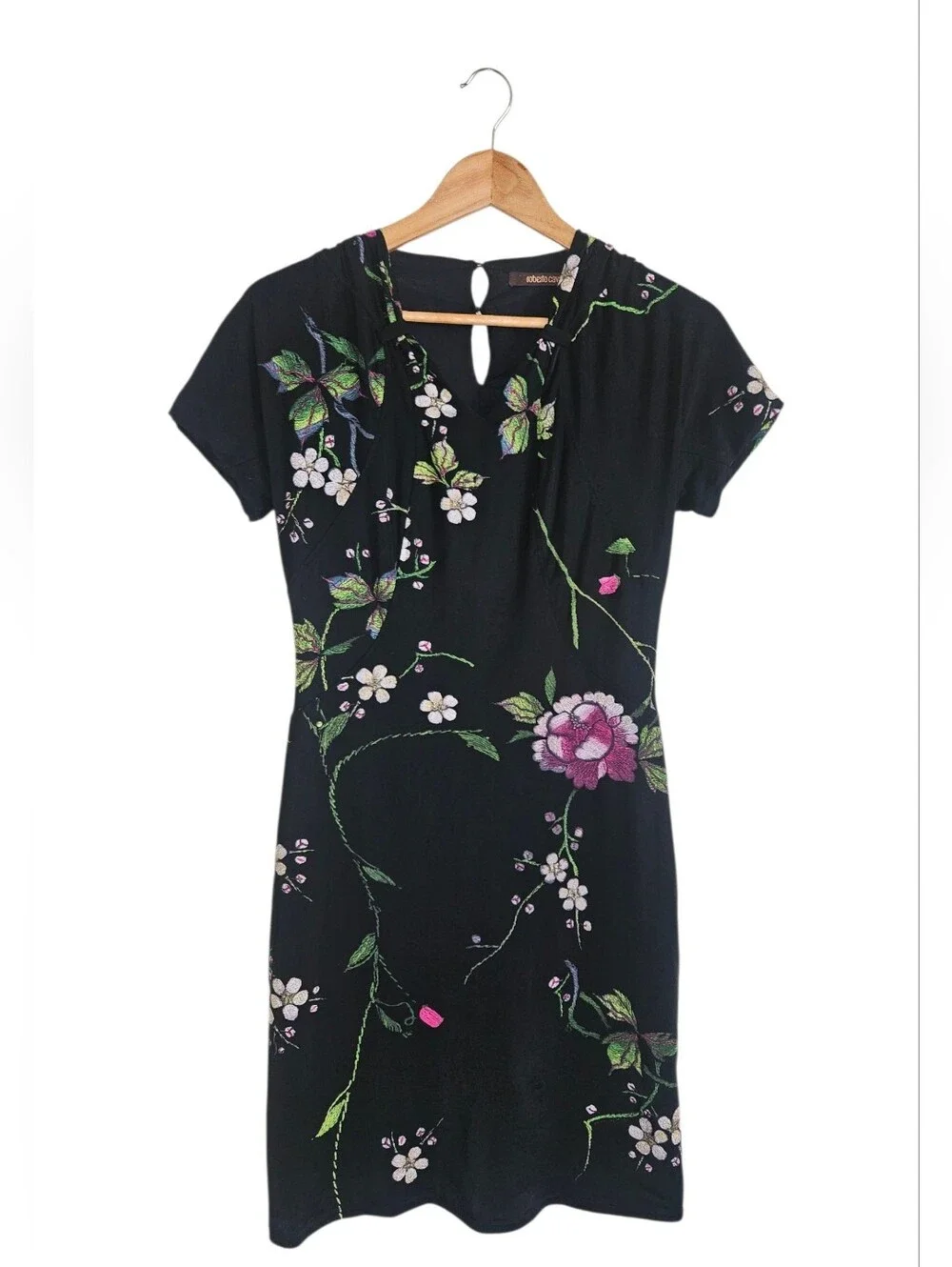 Roberto Cavalli Vintage Y2K Black Floral Mini Dress Size 44/ M